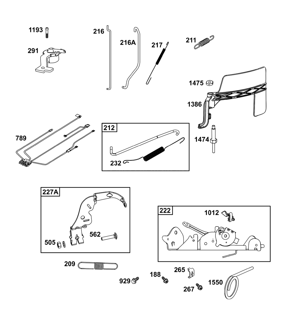 Controls Group Diagram and Parts List for 44U877-0003-B5 400000 - 699999 Briggs and Stratton Engine